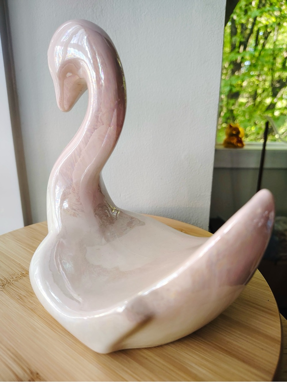 Ceramic Iridescent Swan Decorative Figurine Cream to Pink Ombré